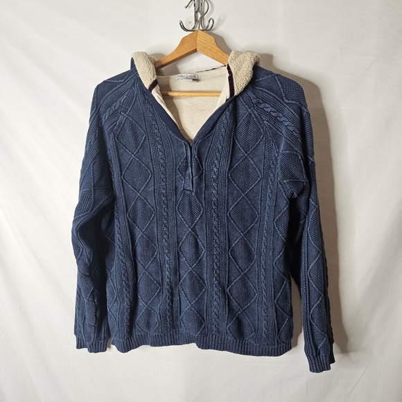 Carbon2Cobalt Sherpa Lined Knit Hooded Pullover Sweater sz M - Picture 1 of 4